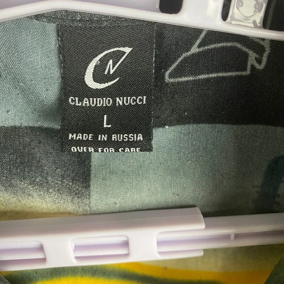 Claudio Nucci Mens Black Y2K Hip Hop Retro Music Hawaiian Button Up Shirt Size L - Picture 12 of 16